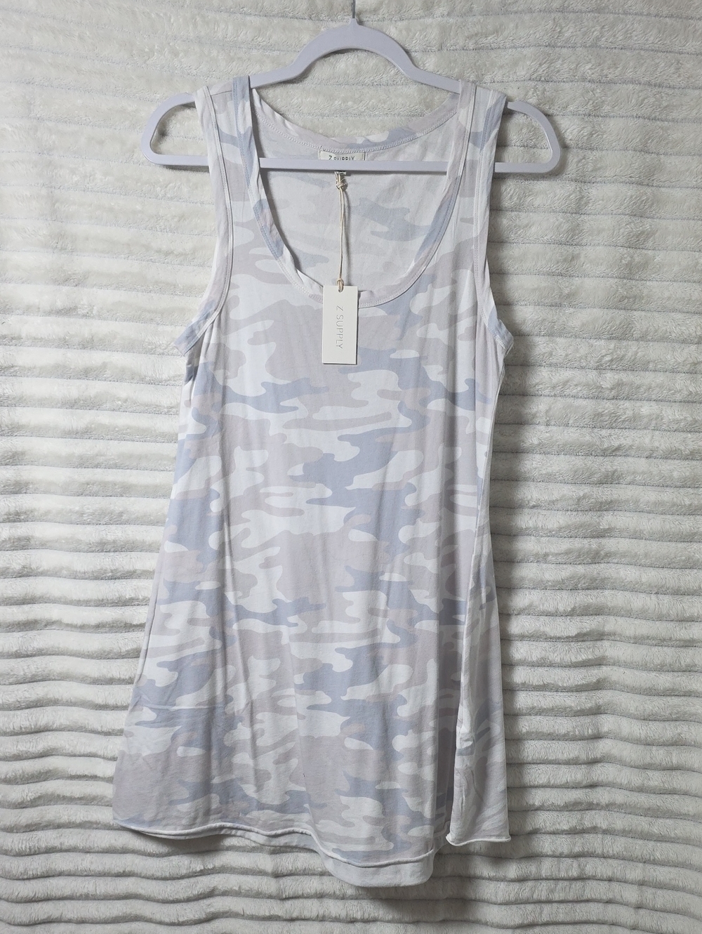 0373 Z Supply Light Gray & White Camo‎ Scoop Neck Dress